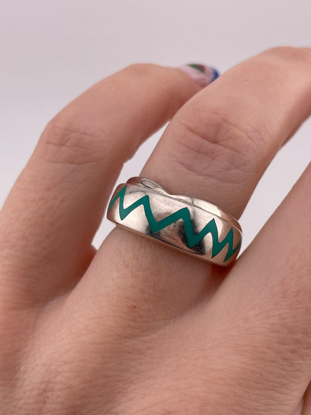 size 6.5 sterling silver teal zig zag ring