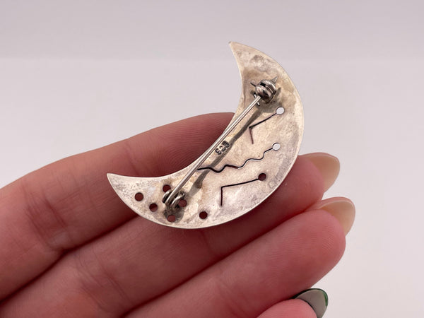sterling silver crescent moon cut-out design brooch pin