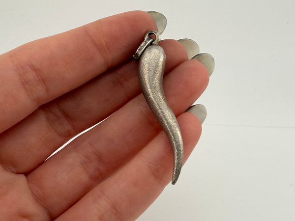 sterling silver large matte brushed finish Italian horn pendant