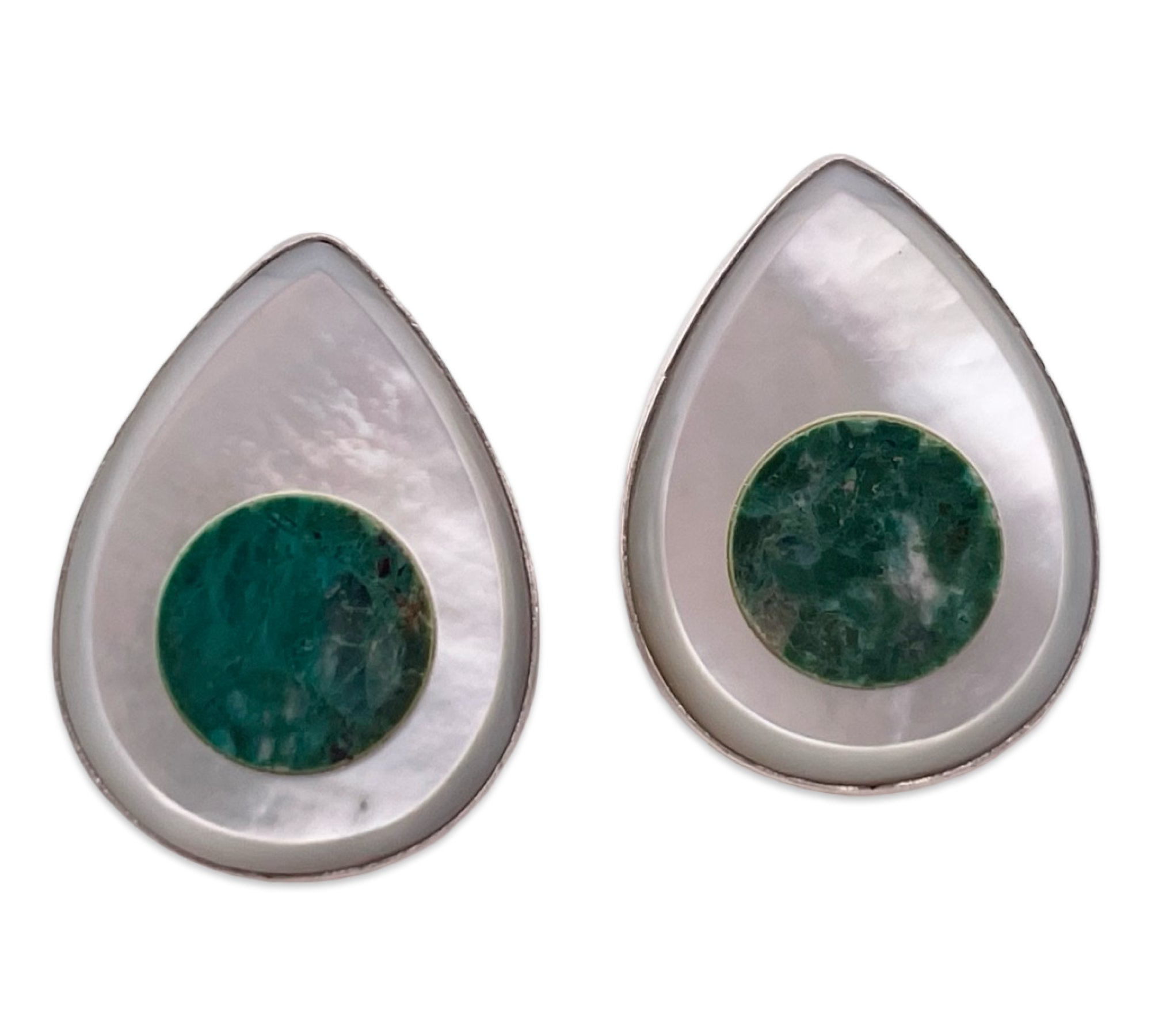 sterling silver chrysocolla & mother of pearl inlay teardrop post earrings