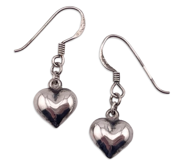 sterling silver puffy heart hook dangle earrings