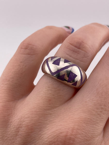 size 6.5 sterling silver purple enamel triangle zig zag ring
