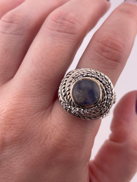 size 9.25 sterling silver labradorite rhinestone ring