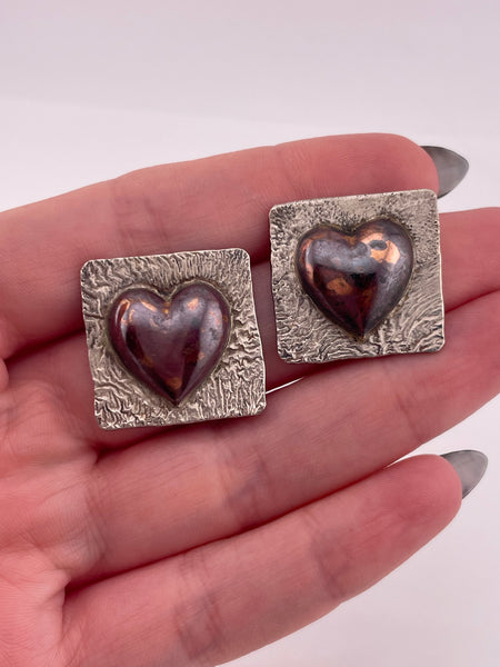 sterling silver & copper heart post earrings