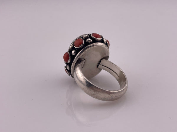 size 9 sterling silver chunky turquoise & coral border ring