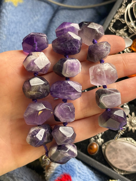 chunky beaded amethyst strand necklace w/ sterling silver hardware