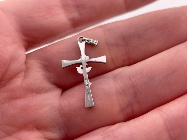 sterling silver cross rose flower pendant