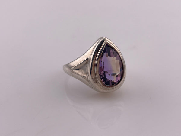 size 7.5 sterling silver faceted pear shaped amethyst ring
