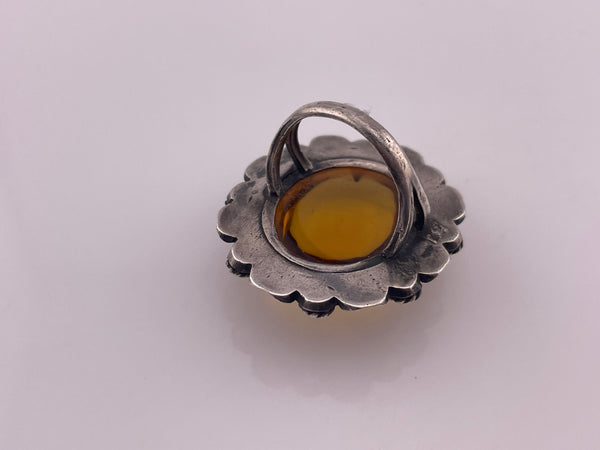 size 5 sterling silver large orange resin ring