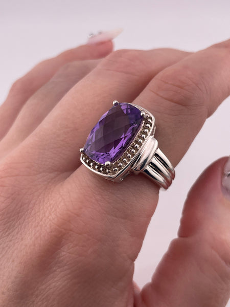 size 8.25 sterling silver faceted amethyst dot design ring