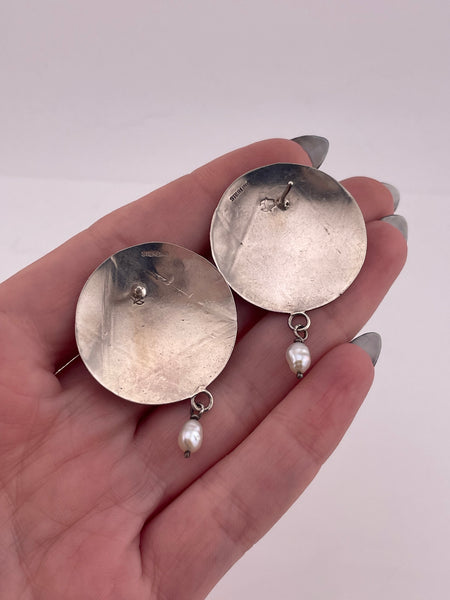 sterling silver garnet pearl Star of David textured post earrings