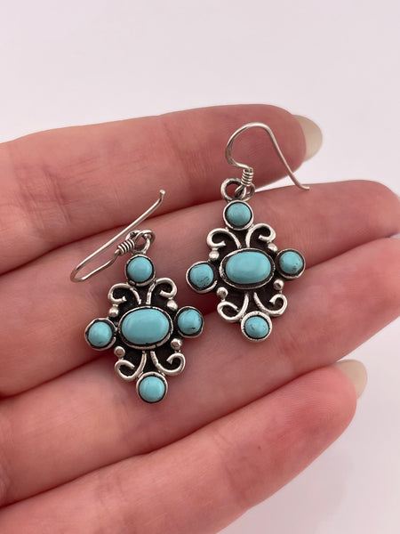 sterling silver synthetic turquoise hook dangle earrings