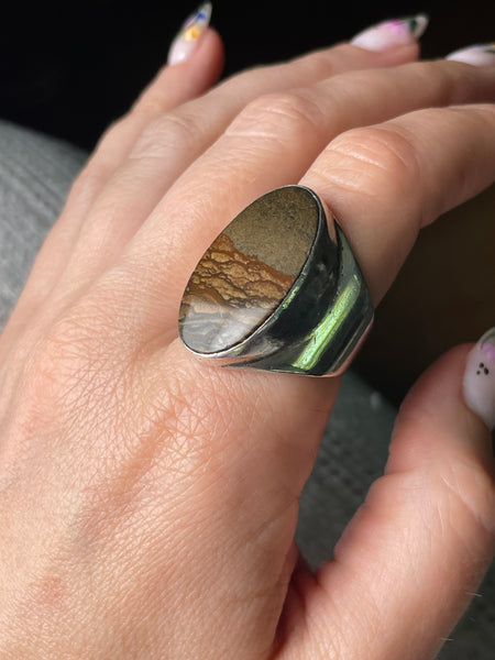 size 10.5 sterling silver landscape picture jasper ring