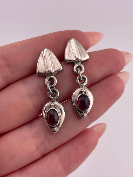 sterling silver Mexican garnet post dangle earrings ***Non-sterling posts***