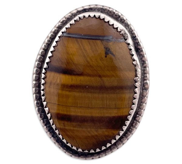size 11 sterling silver tigers eye stamped band ring
