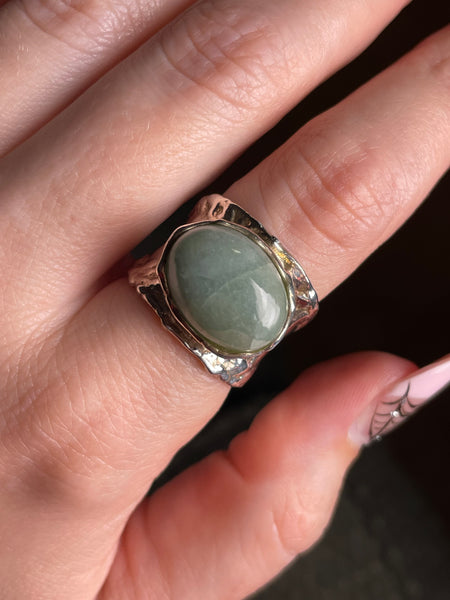 size 7.5 sterling silver chunky wide band aventurine(?) ring