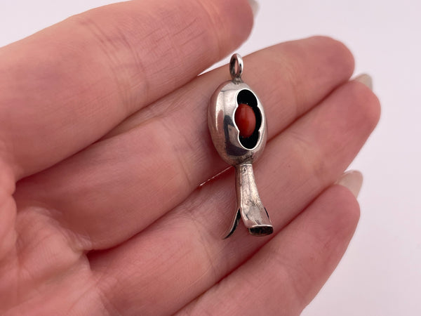 sterling silver coral shadowbox squash blossom pendant