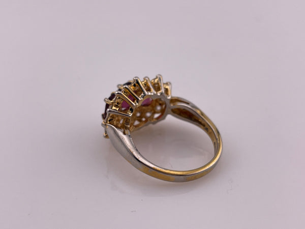 size 7 sterling silver gold plated faceted garnet rhinestone ring ***AS IS***