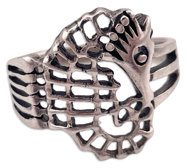 size 6 rhodium plated sterling silver seahorse ring
