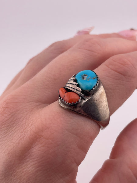 size 10.25 sterling silver turquoise coral ring