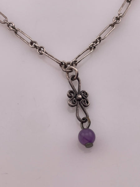 sterling silver 16" amethyst & pearl beaded necklace