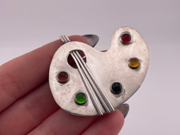 sterling silver multi-glass artist palette brooch