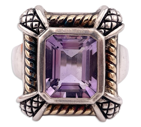 size 7 sterling silver & 18k gold faceted amethyst ring