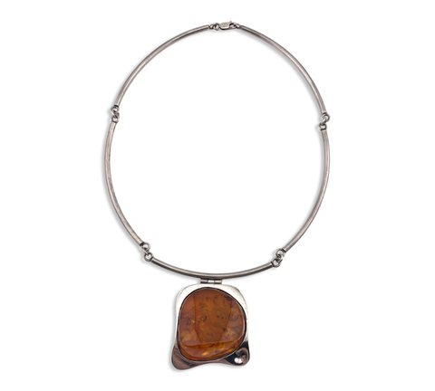 sterling silver large amber collar necklace