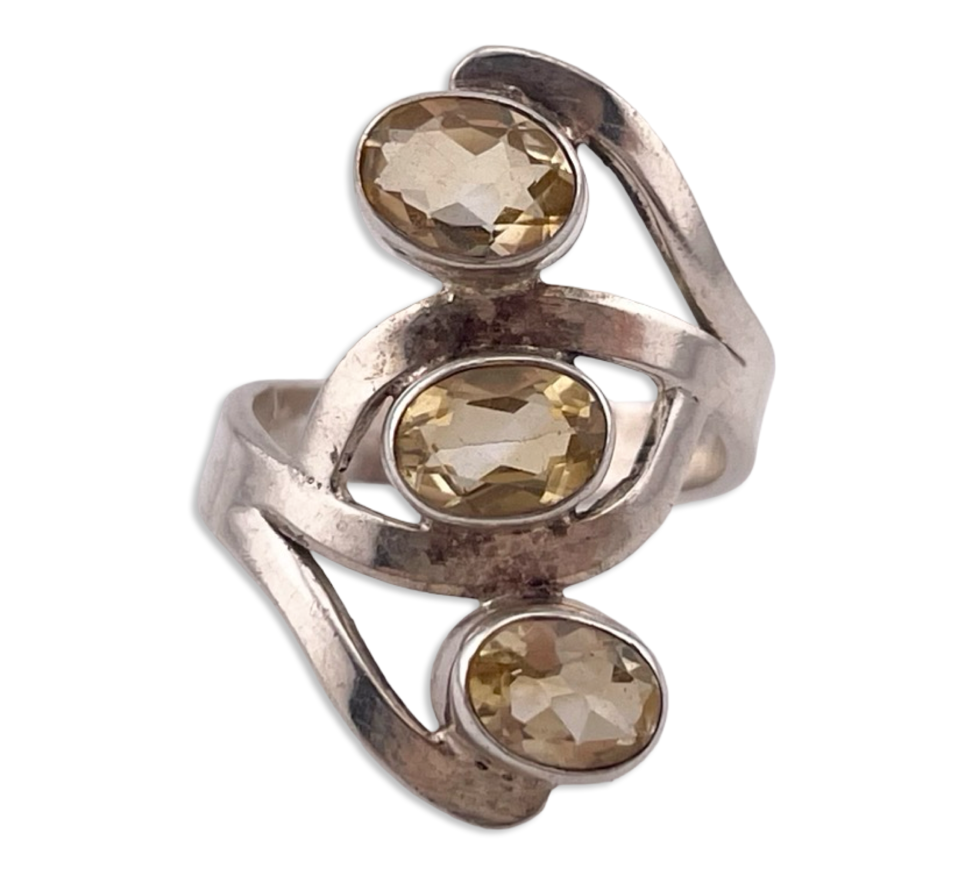 size 6.75 sterling silver faceted three stone citrine ring