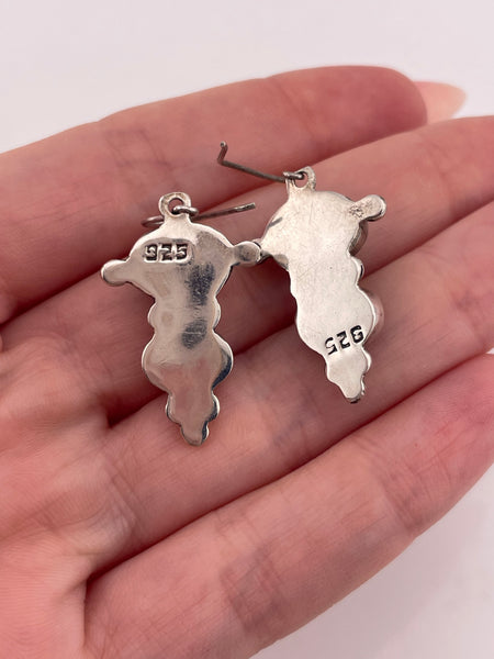sterling silver black glass hook dangle earrings