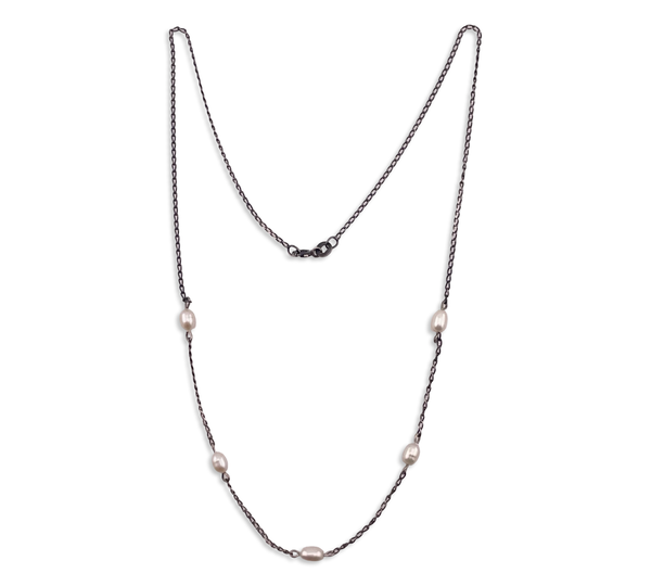 sterling silver 17-3/4" 5 pearl station necklace