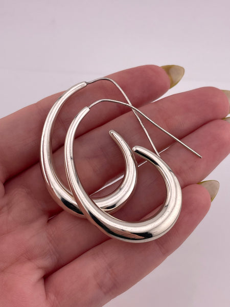rhodium plated sterling silver stoneless J shaped threader dangle earrings