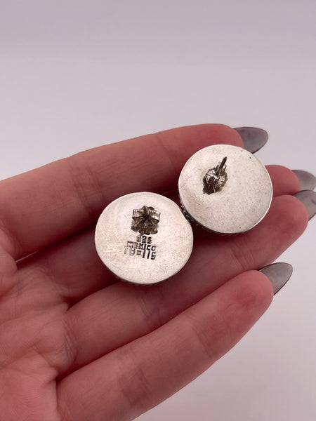 sterling silver Mexican stoneless dome rope border post earrings