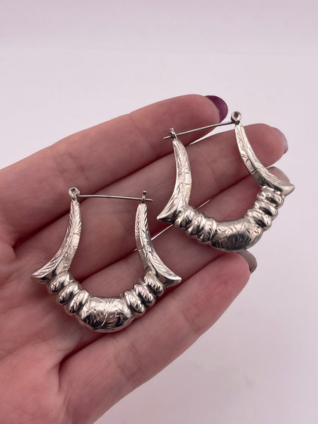 sterling silver puffy etched hoop earrings