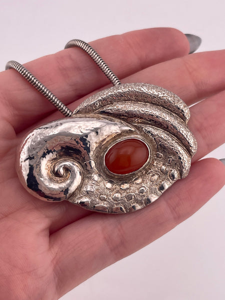 sterling silver 18-3/4" carnelian shell style necklace