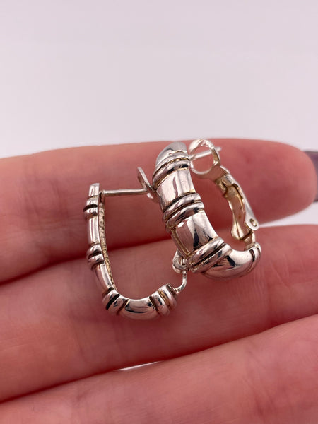 sterling silver textured oval omega back hoop earrings