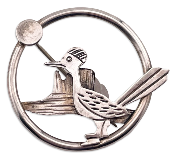 sterling silver road runner southwestern theme brooch pin
