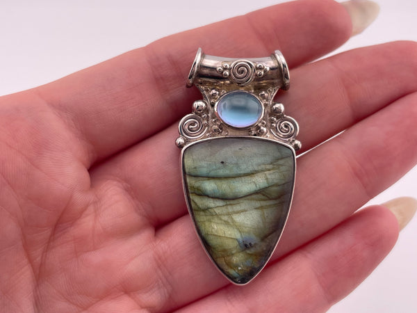 sterling silver Sajen labradorite glass slide bail pendant