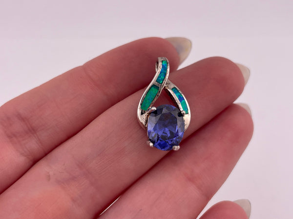 sterling silver rhodium plated faceted amethyst lab opal pendant