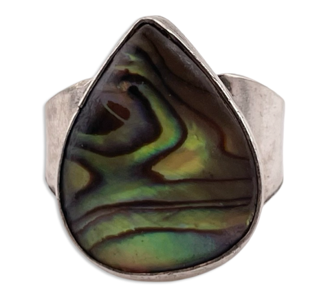 size 8.75 sterling silver abalone teardrop ring