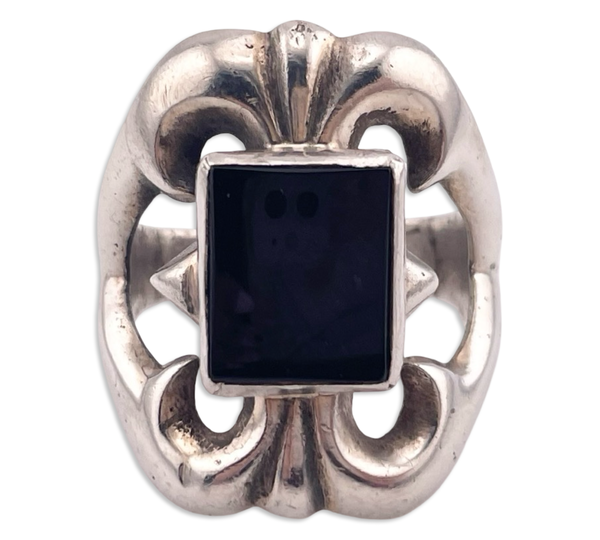 size 10.75 sterling silver sandcast onyx rectangle ring