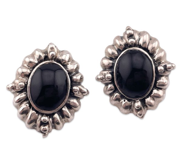sterling silver synthetic onyx post earrings *non-sterling posts*