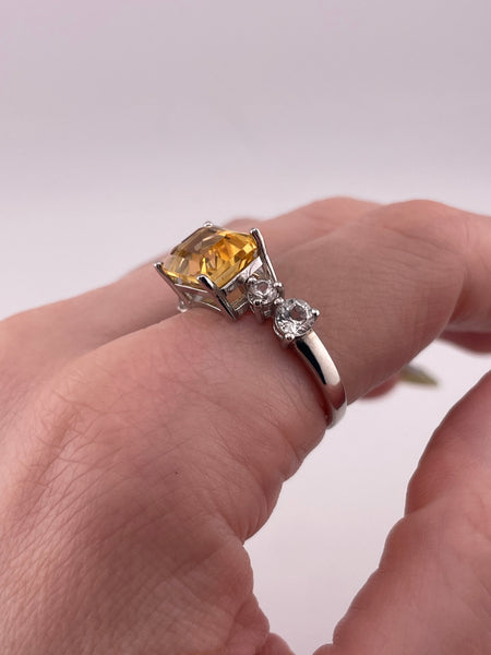 size 9.25 sterling silver rhodium plated citrine spinel ring