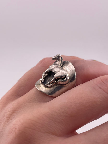 size 6.5 sterling silver very worn heavy stoneless horse ring