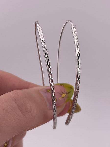 sterling silver stoneless diamond cut bar threader dangle earrings