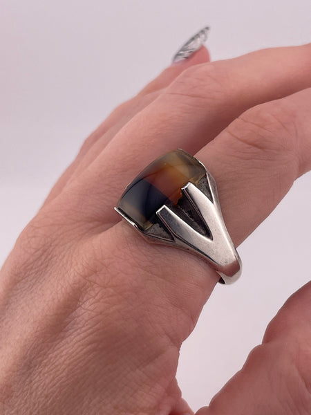 size 13.5 sterling silver Montana agate rectangle ring