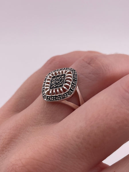 size 7.5 sterling silver marcasite rhinestone ring
