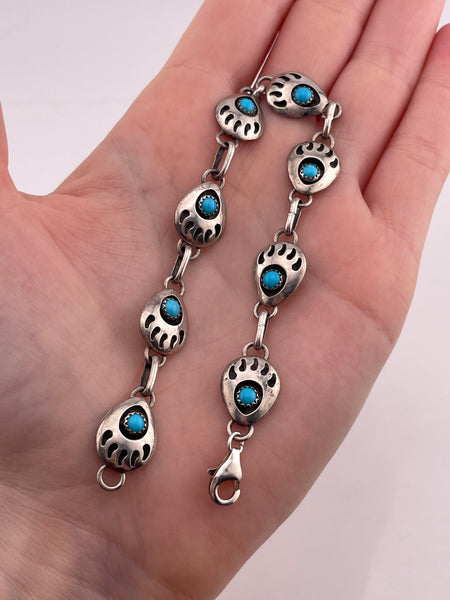 sterling silver 8-1/4" turquoise bear paw link bracelet