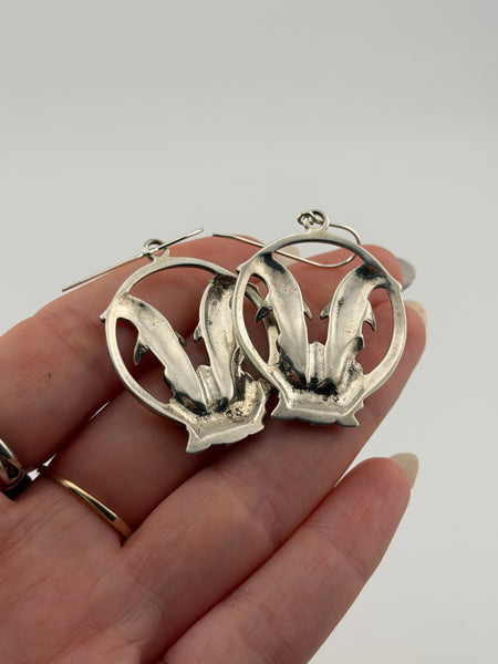 sterling silver large double dolphin dangle earrings
