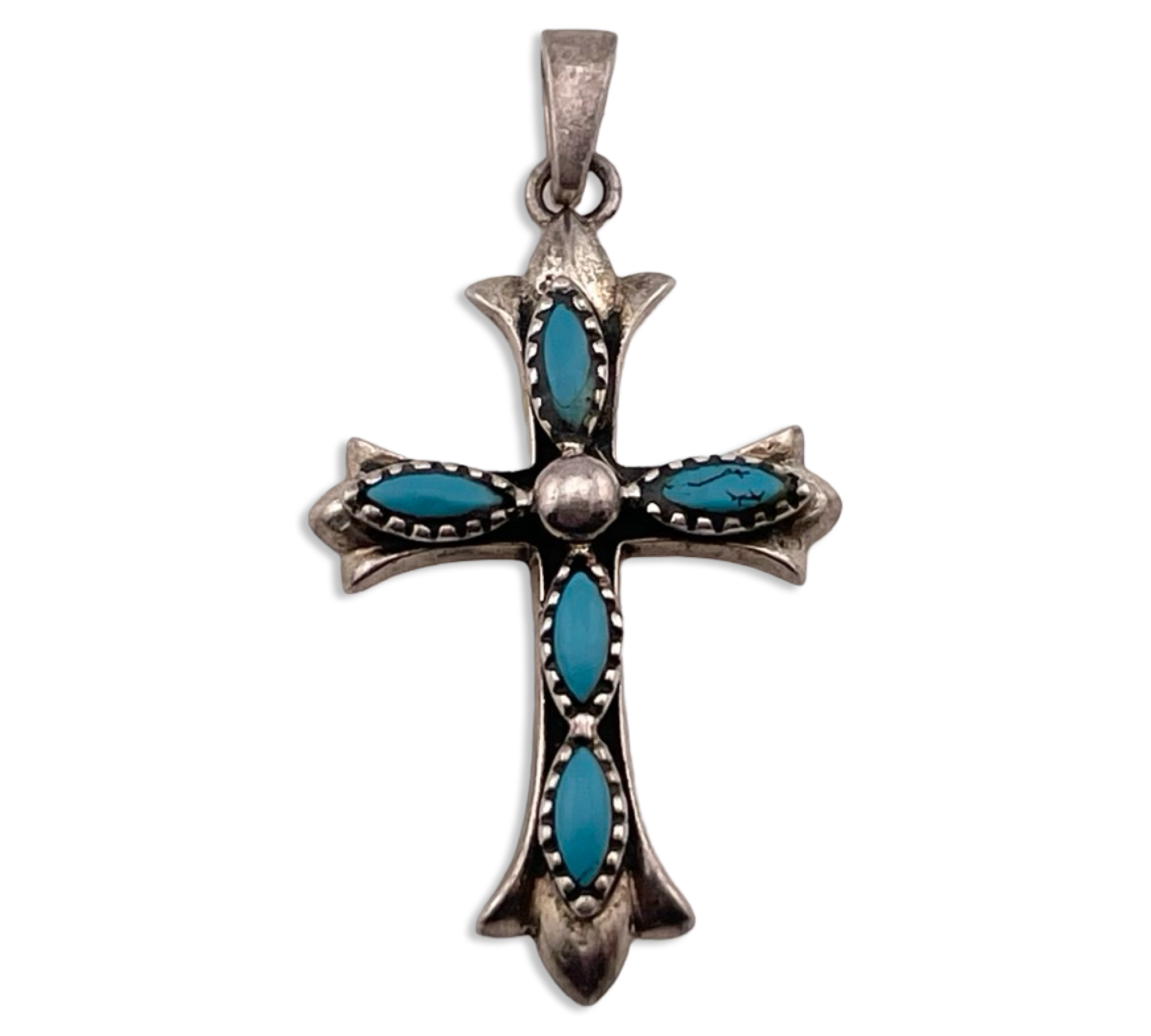 sterling silver synthetic turquoise cross pendant